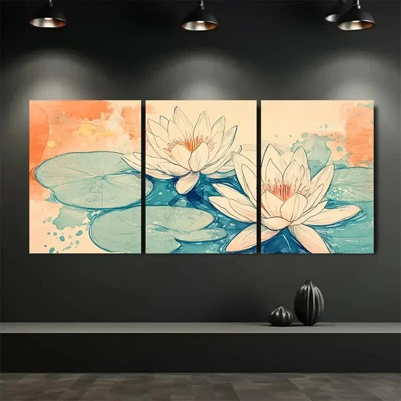 3pcs Vibrant for Lotus & Water Lily Wall Art Metal Print Ready to Hang Art