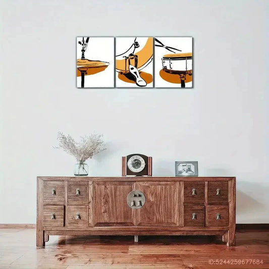 3pcs Artistic Showcase Abstract Drum Artwork Metal Print Ready to Hang Art