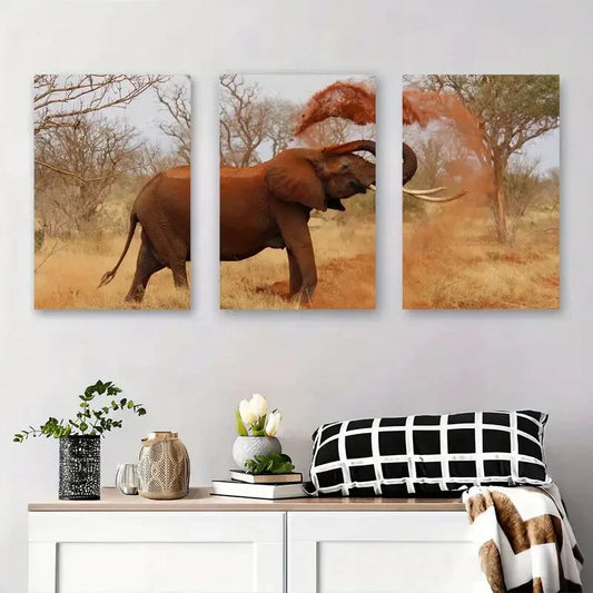 3pcs Elephant in the Wild African Wildlife Metal Print Ready to Hang Art