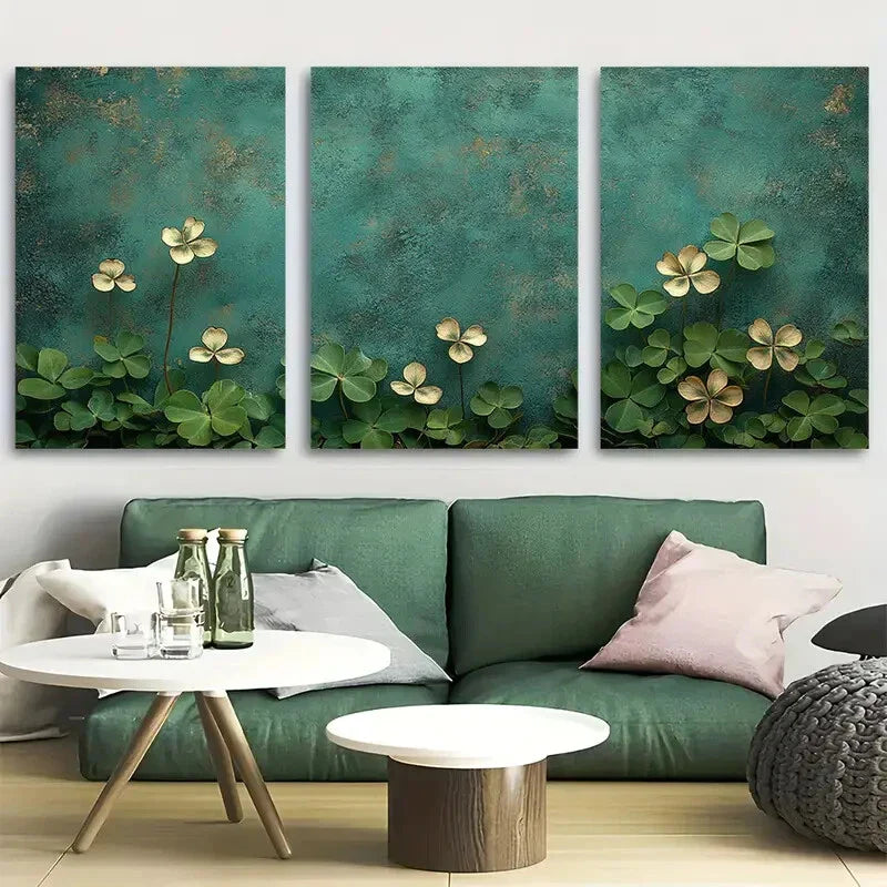 3pcs Vertical Botanical Clover Metal Print Ready to Hang Art