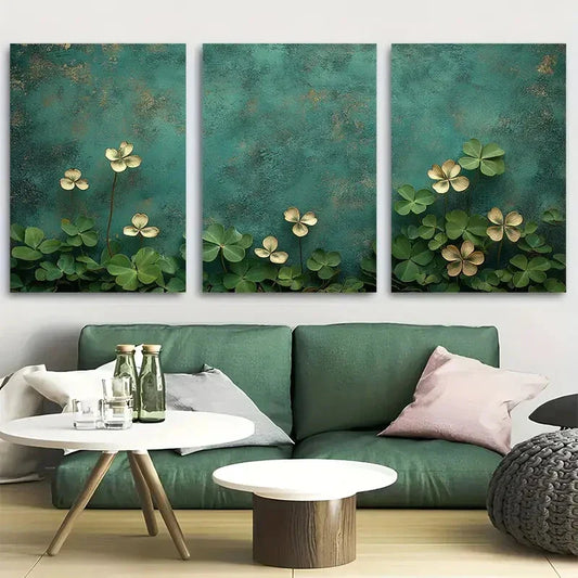 3pcs Vertical Botanical Clover Metal Print Ready to Hang Art