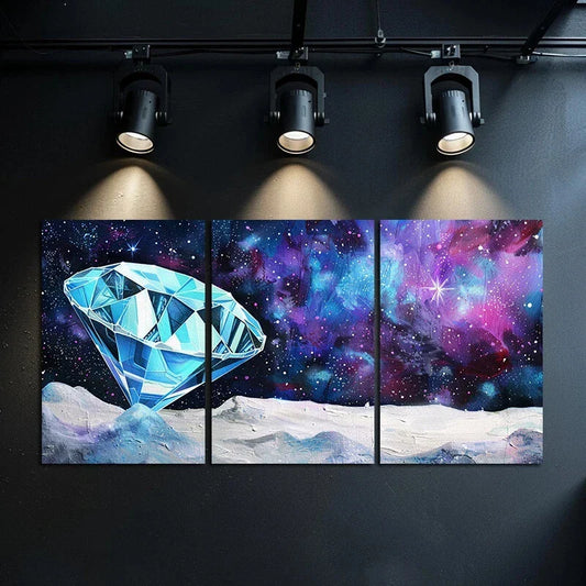 3pcs Stunning Blue Diamond Purple & White Theme Metal Print Ready to Hang Art