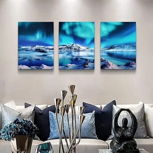 3pcs Featuring Serene Blue Landscapes Metal Print Ready to Hang Art