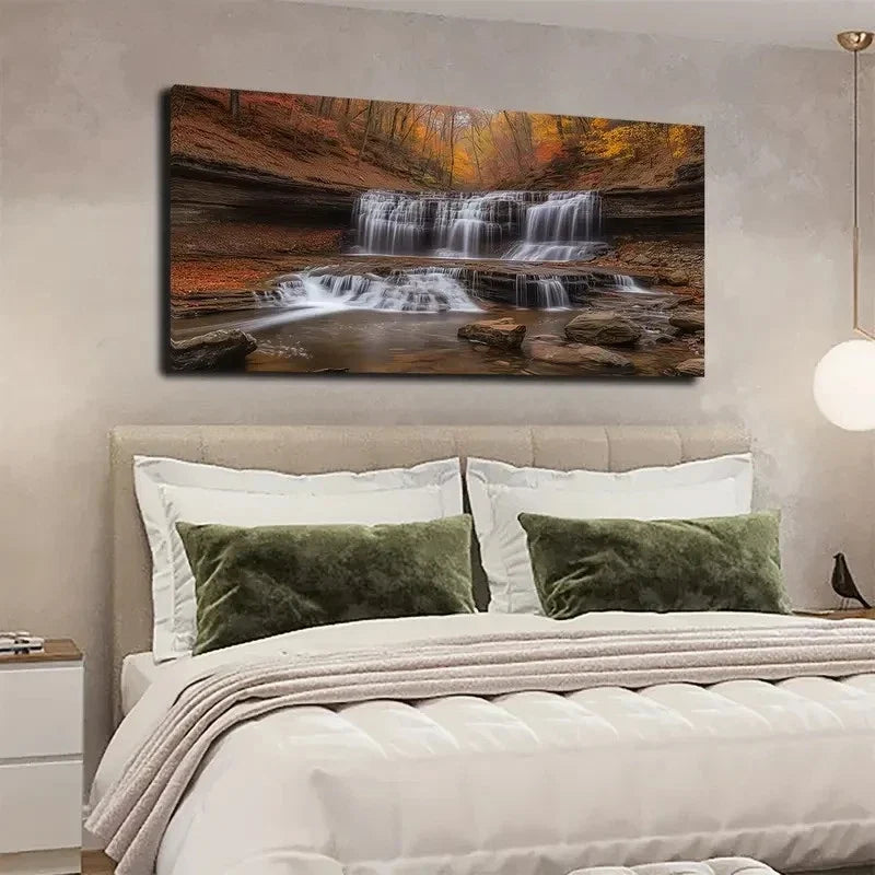 Serene Waterfall Scene Wall Art canvas office home room framed 120x60cm