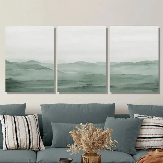 3pcs Sage Green, Watercolor Abstract  Metal Print Ready to Hang Art