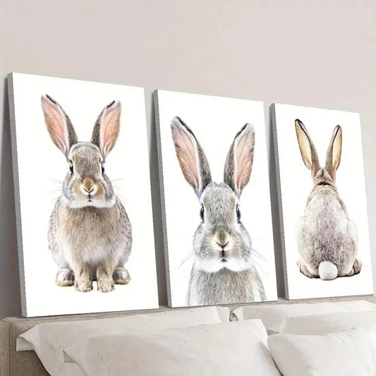 3pcs  cute bunny, rabbit animal nordic Wall Art Set Canvas Framed 40x60cm - High Quality Print 100% Australian Made Wall Canvas Ready to Hang