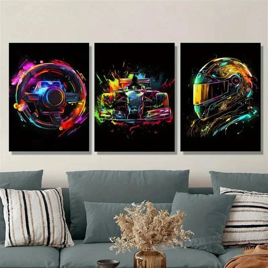 3pcs Colorful car steering wheel racing, Metal Print Ready to Hang Art