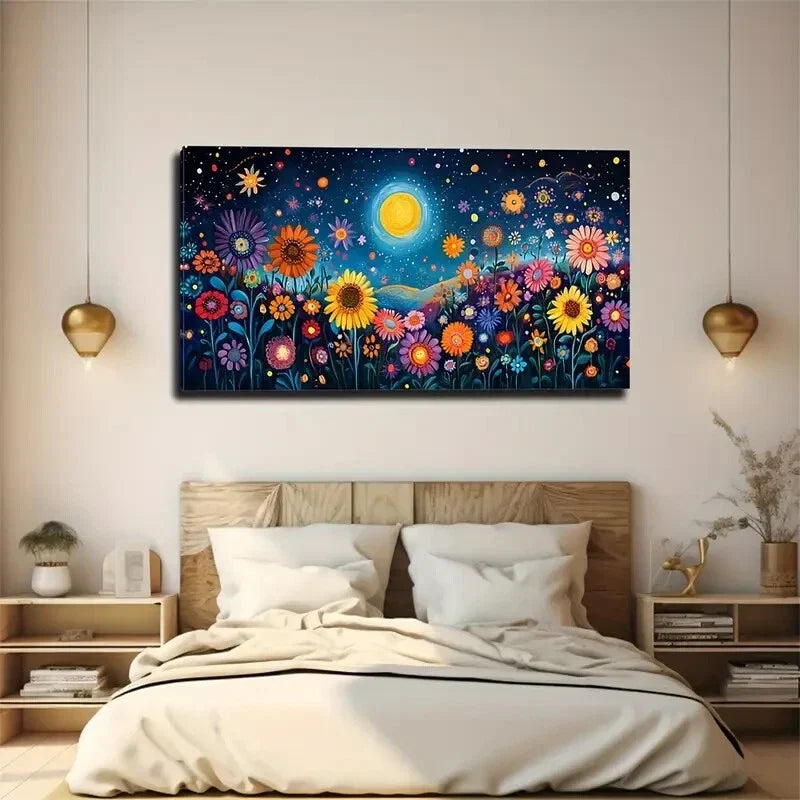 Vibrant Under Stars Design Wall Art Canvas Office Home Room Framed 120x60cm