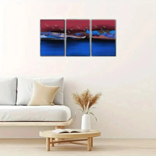 3pcs Mountains, rivers, birds, landscape art Metal Print Ready to Hang Art