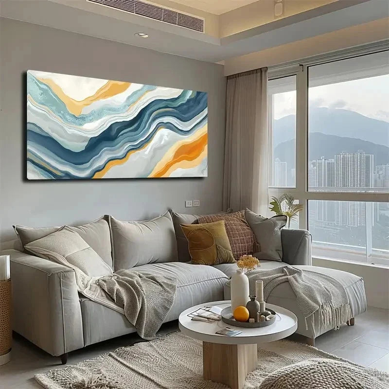Wavy Lines Like Flowing Wall Art canvas office home room framed 120x60cm