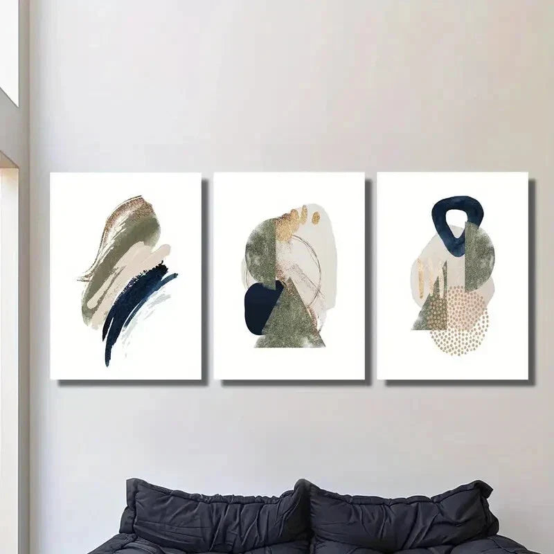 3pcs Golden Foil Accents, White Vector Texture Metal Print Ready to Hang Art