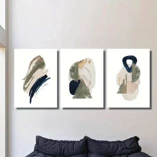 3pcs Golden Foil Accents, White Vector Texture Metal Print Ready to Hang Art