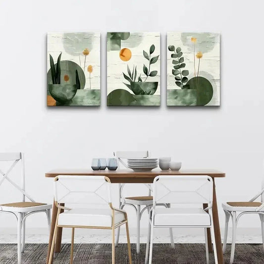 3pcs  Abstract Geometric & Botanical Metal Print Ready to Hang Art