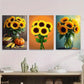 3pcs Vibrant Sunflower Basket of Corn & Pumpkins Metal Print Ready to Hang Art