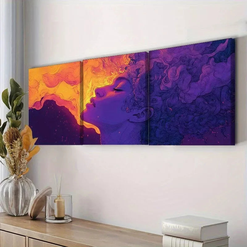 3pcs A Purple Person Strange Abstract Wall Art Set Canvas Framed 40x60cm - High Quality Print 100% Australian Made Wall Canvas Ready to Hang