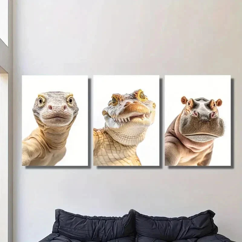 3pcs Funny Animal Portrait Photography Art, Metal Print Ready to Hang Art