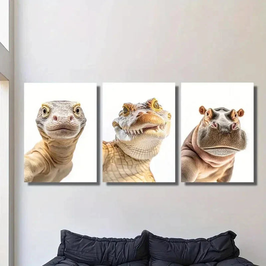 3pcs Funny Animal Portrait Photography Art, Metal Print Ready to Hang Art