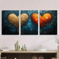 3pcs Two Heart Shaped Colourful Gold Red Metal Print Ready to Hang Art