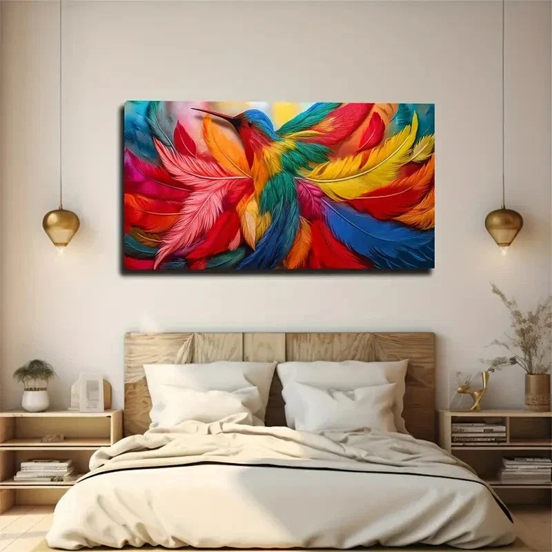 Vibrant Abstract Bird Wall Art Canvas Office Home Room Framed 80x45cm