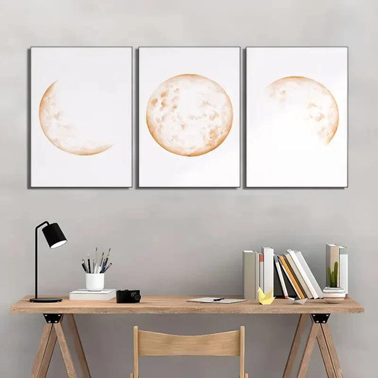 3pcs Simple Style Moon Changes Decoration Metal Print Ready to Hang Art
