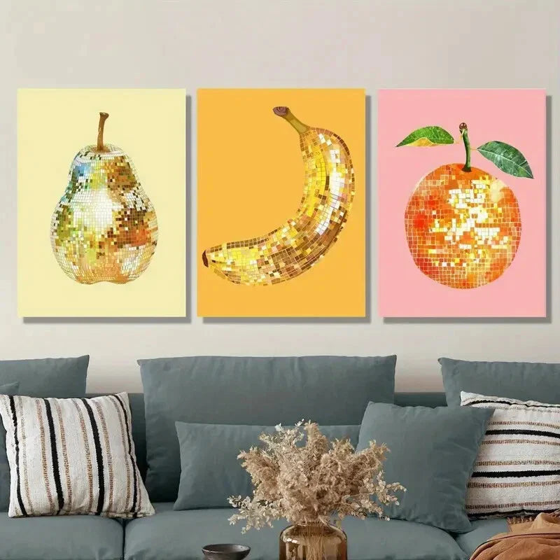 3pcs Classic Portrait Orientation Fruit Artwork Metal Print Ready to Hang Art