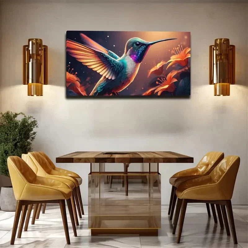 Hummingbird Long Mouth Wall Art Canvas Office Home Room Framed 80x45cm