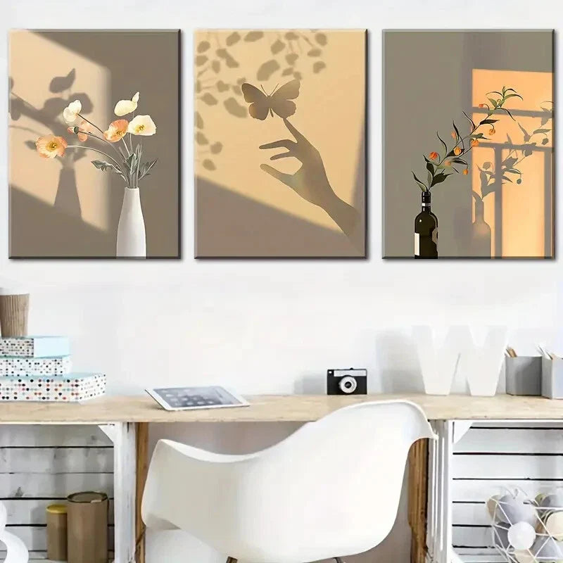 3pcs Showing Beautiful Flower And Sun Plant Metal Print Ready to Hang Art