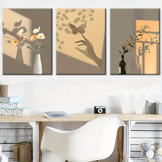 3pcs Showing Beautiful Flower And Sun Plant Metal Print Ready to Hang Art
