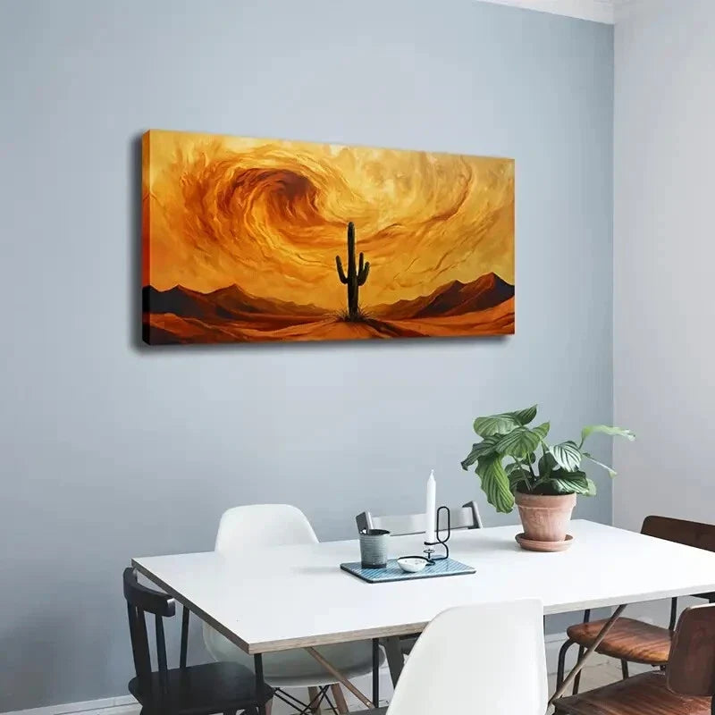 Modern Desert Storm Cactus Wall Art Canvas Office Home Room Framed 120x60cm