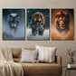 3pcs Forest Animals Wolf Tiger and Lion Metal Print Ready to Hang Art