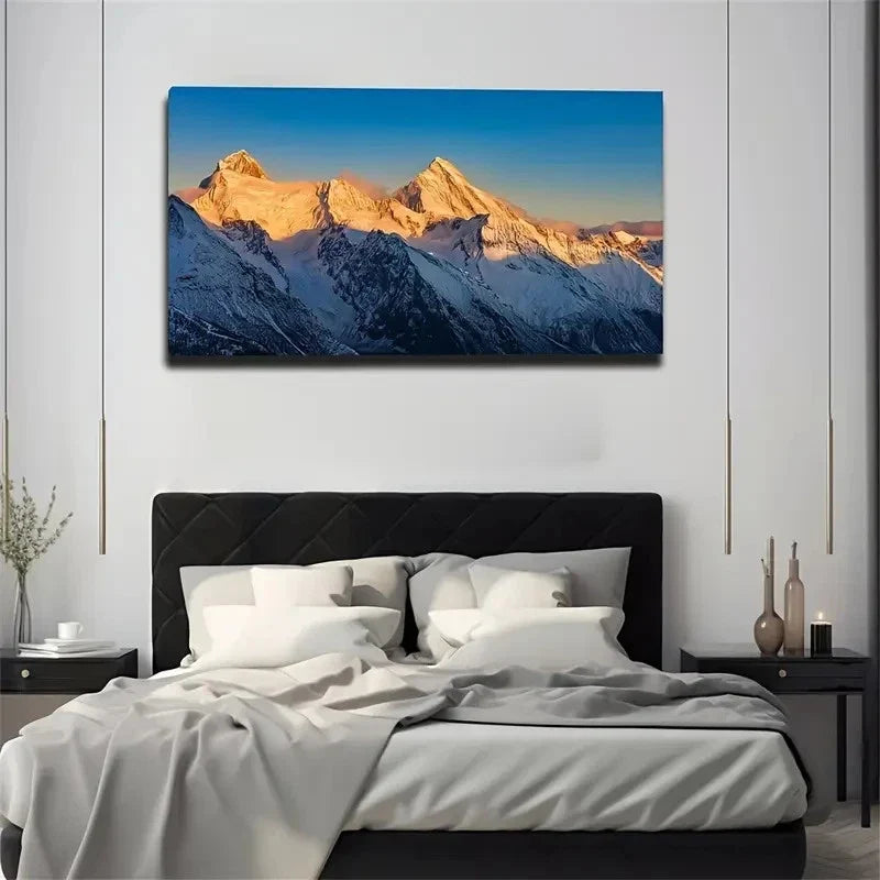 Snow Capped Mountain Wall Art Canvas Office Home Room Framed 80x45cm