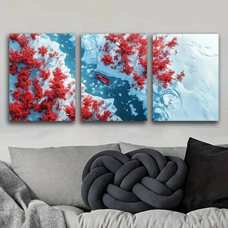 3pcs  Coral trees and rivers Art Painting Metal Print Ready to Hang Art