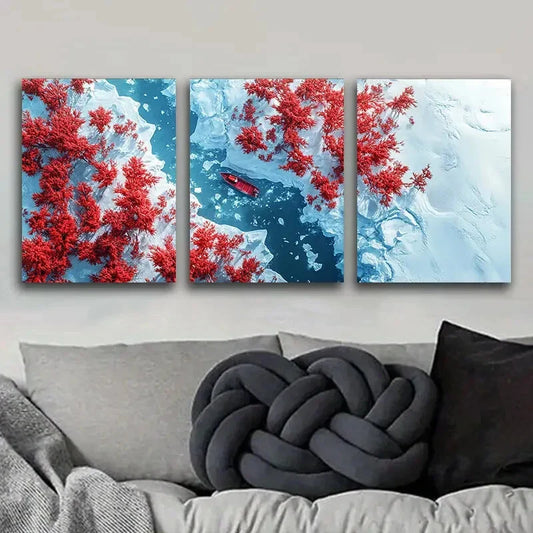 3pcs  Coral trees and rivers Art Painting Metal Print Ready to Hang Art