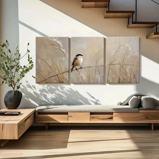3pcs Elegant Artistic Bird Perched On Branch Metal Print Ready to Hang Art