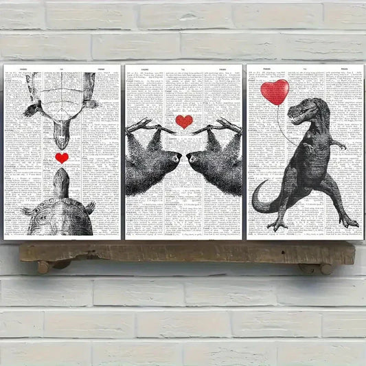 3pcs , Sea Turtle, Sloth, Tyrannosaurus Rex, Metal Print Ready to Hang Art