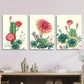 3pcs Cactus and flower art, cactus with red flower Metal Print Ready to Hang Art
