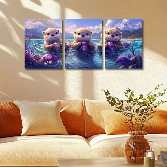 3pcs Three Lovely Otters Metal Print Ready to Hang Art