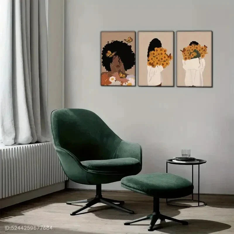 3pcs Black Beauty and Flower Butterfly Poster Metal Print Ready to Hang Art