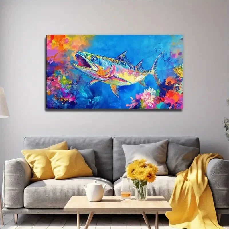 Open Mouth Fish Perfect Wall Art Canvas Office Home Room Framed 80x45cm