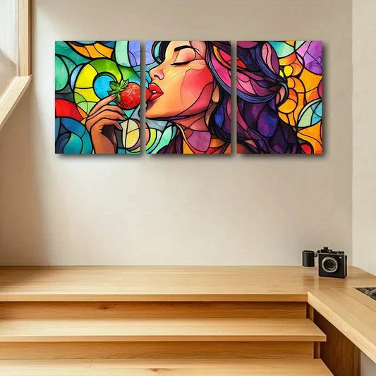 3pcs Vibrant Strawberry Kiss Design Metal Print Ready to Hang Art