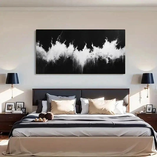 Black Abstract Rough Texture Wall Art Canvas Office Home Room Framed 120x60cm