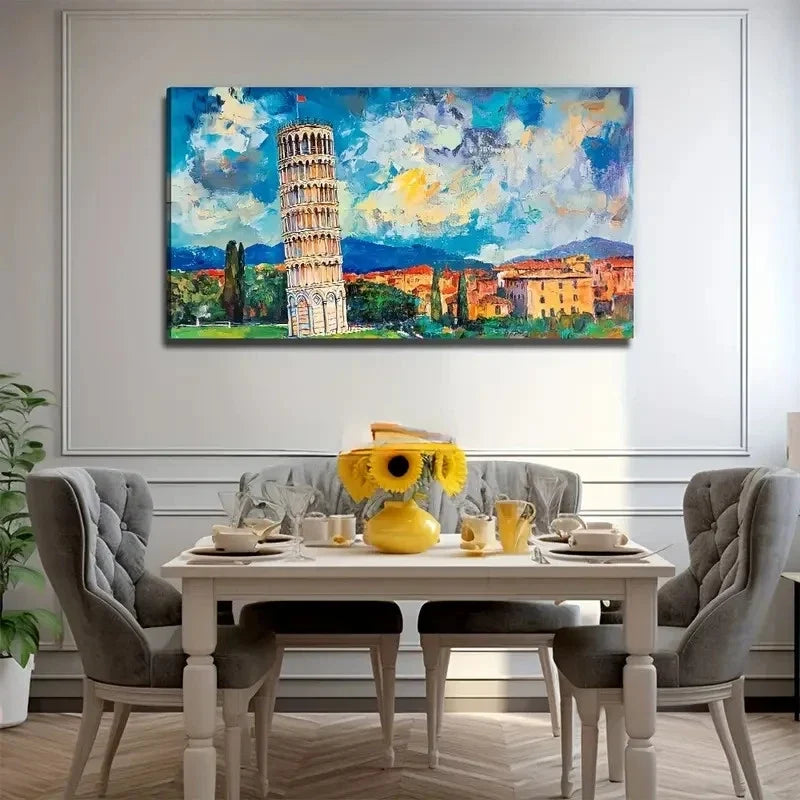 Building Leaning Tower Wall Art Canvas Office Home Room Framed 120x60cm
