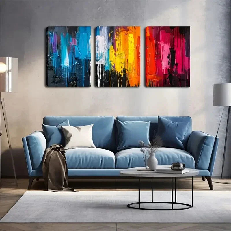 3pcs Vibrant Multicolor Splash Painting Metal Print Ready to Hang Art
