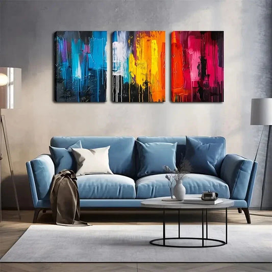 3pcs Vibrant Multicolor Splash Painting Metal Print Ready to Hang Art