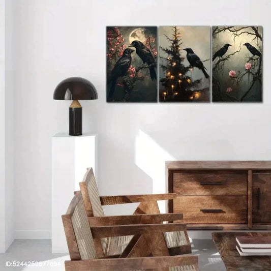 3pcs Aesthetic Display Crow Print Animal Portrait Metal Print Ready to Hang Art