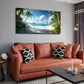 Serene Beach Scene Sailboats Wall Art canvas office home room framed 120x60cm