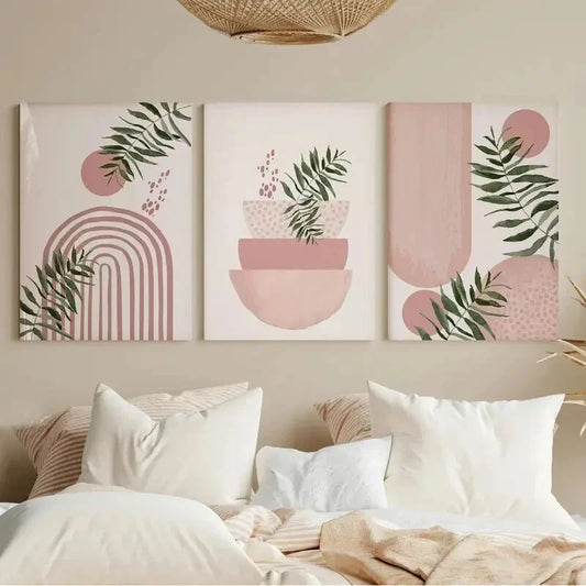 3pcs Triple plant medieval Boho Metal Print Ready to Hang Art