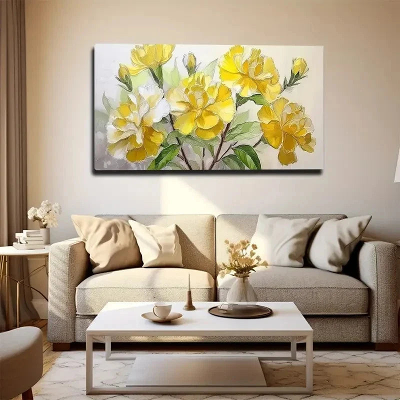 Blooming Yellow Flowers Wall Art Canvas Office Home Room Framed 120x60cm