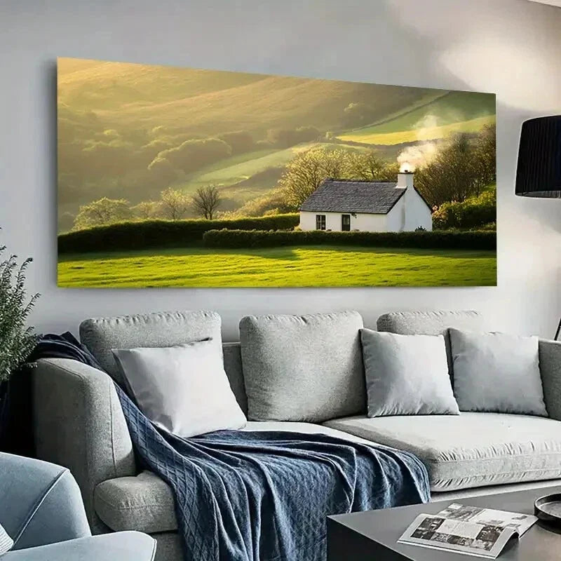 Green Fields Rolling Hills wall canvas office home room framed 120x60cm