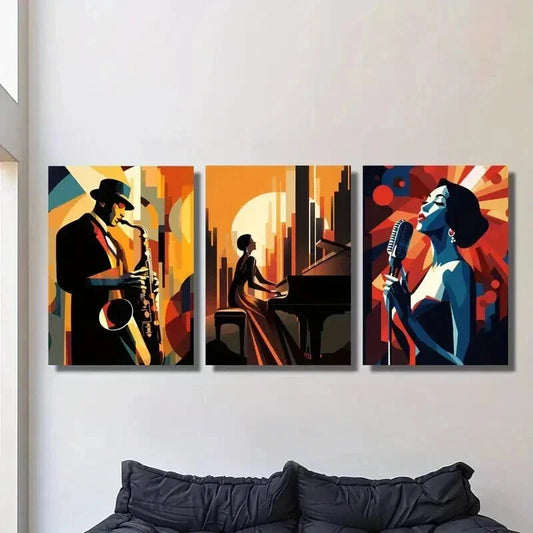 3pcs Jazz Cubist Portrait Orientation Wall Art Set Canvas Framed 40x60cm - High Quality Print 100% Australian Made Wall Canvas Ready to Hang